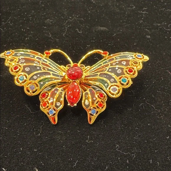 VINTAGE DESIGNER SIGNED JOAN RIVERS BUTTERFLY BROOCH SWAROWSKICRYSTALS RARE